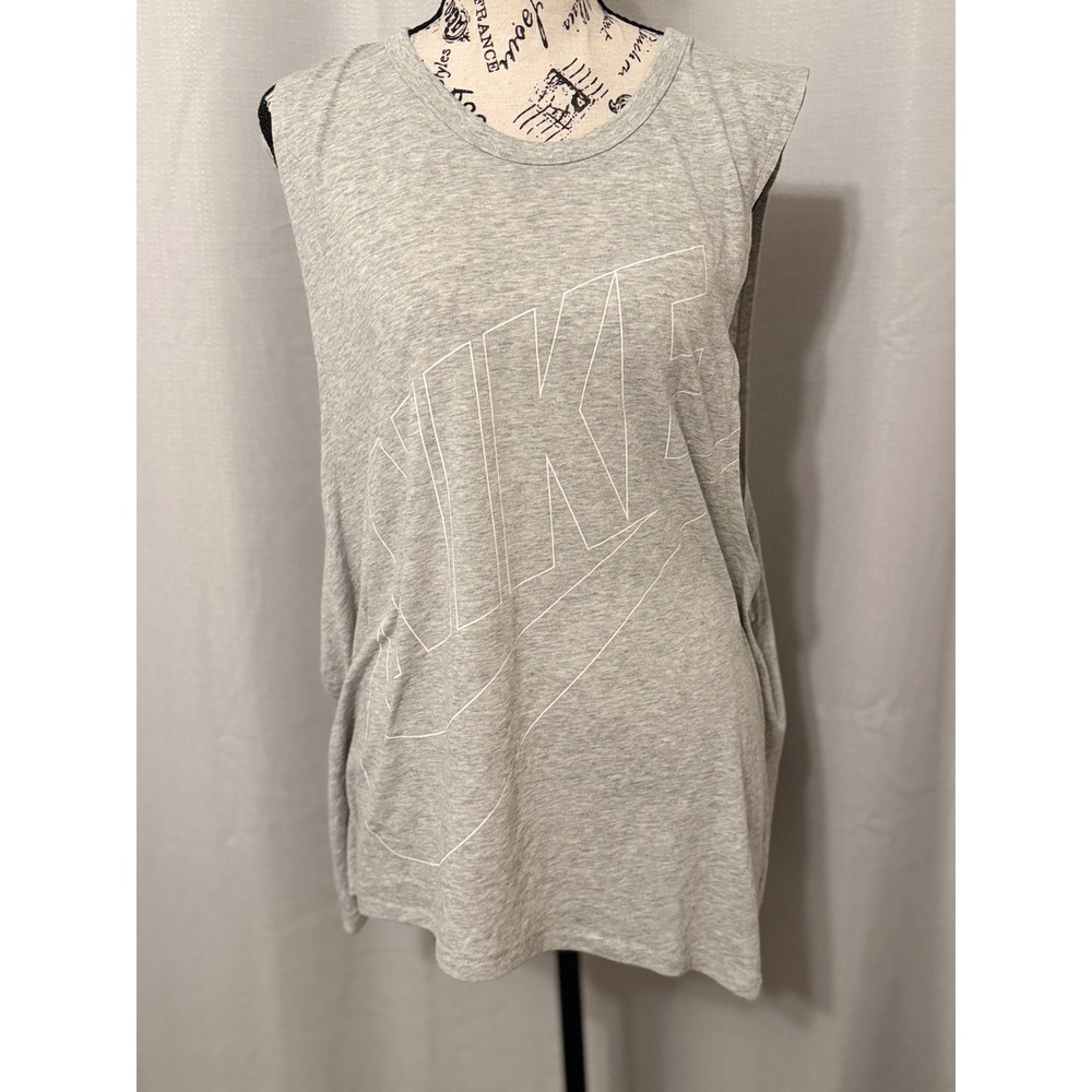 Nike Womens Muscle Tank Top Heather Gray Outline Swoosh Logo Size XL
